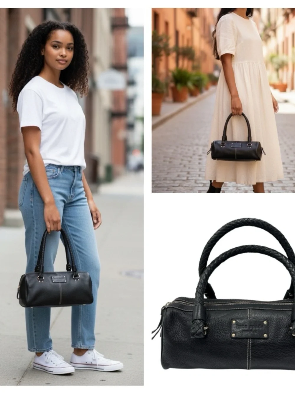 Kate Spade Cami Foster Black Pebbled Leather Barrel Bag